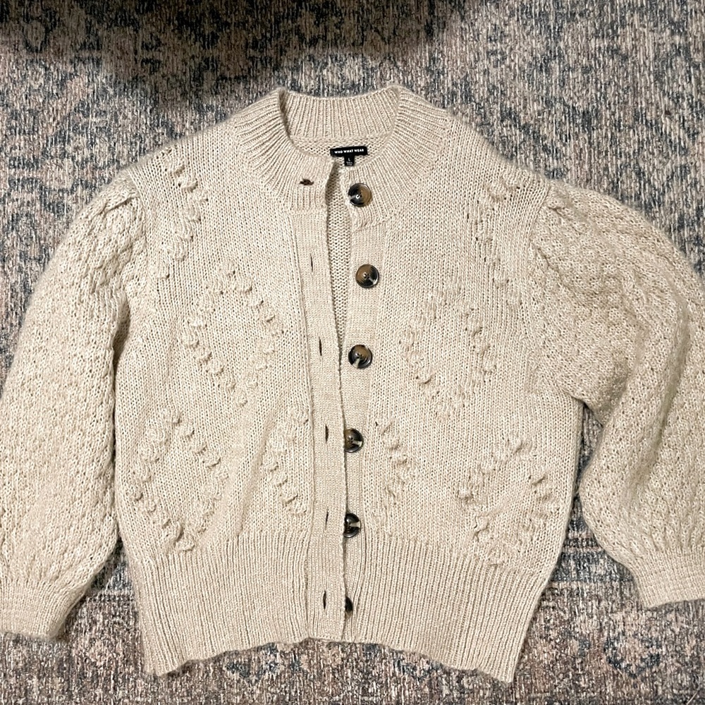 Who What Wear Cream Puffy Sleeve Cardigan